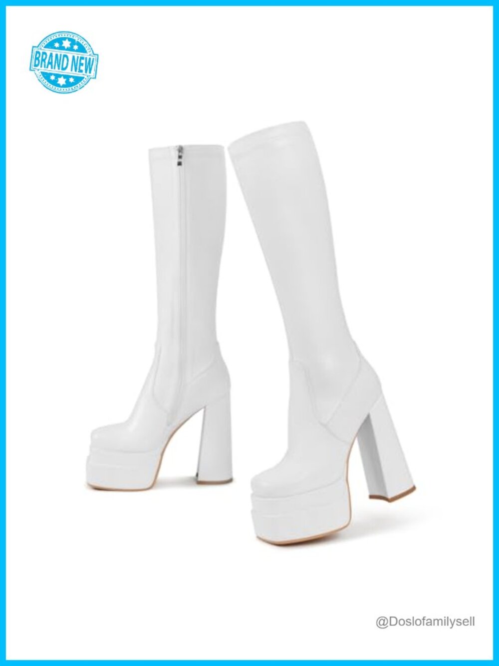 Faux Leather Platform Knee High Boots Chunky Heel Square Toe